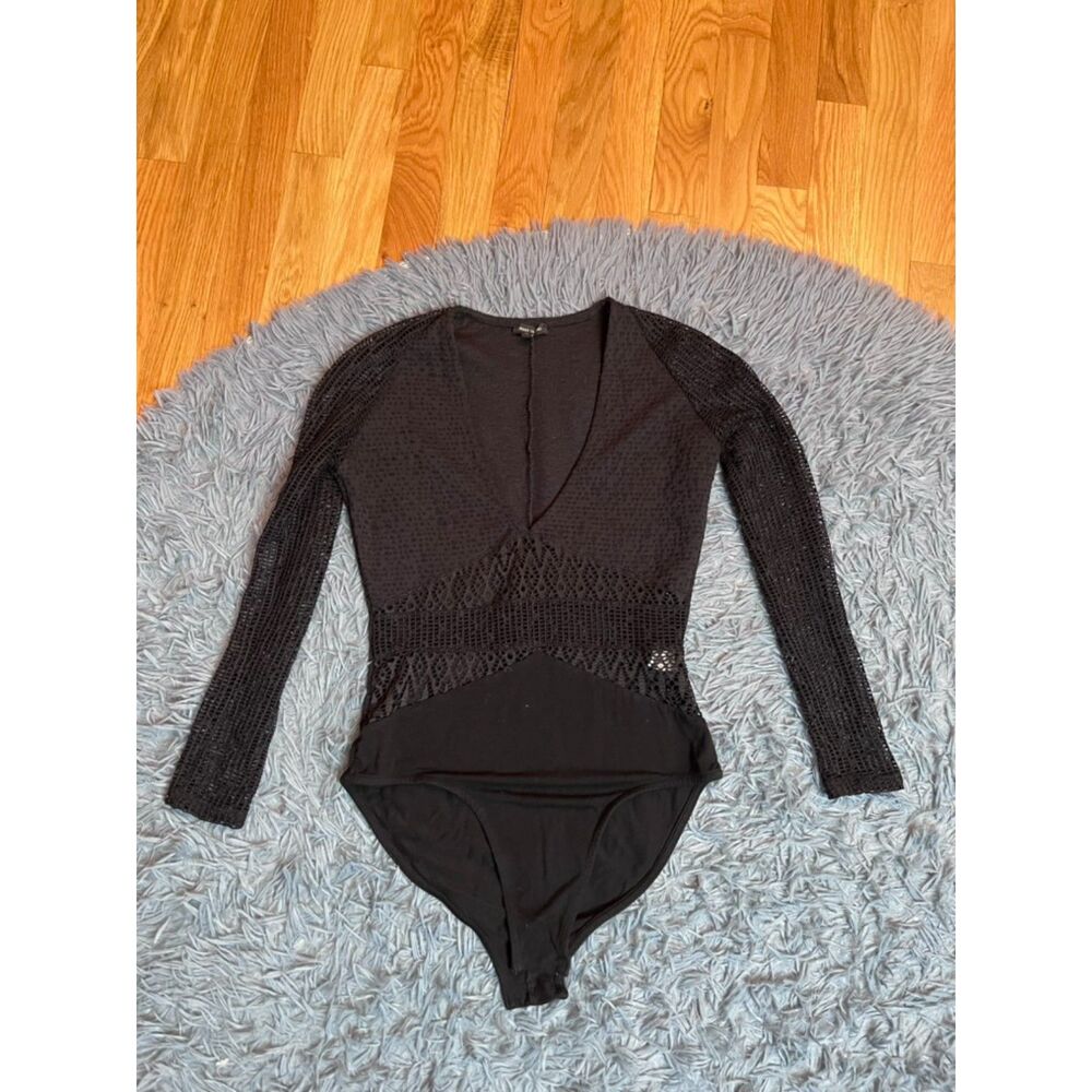 River Island Black Mesh Grunge Bodysuit Size 6